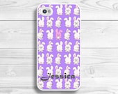 Personalized iPhone 4/ 4s and 5 Case - Cell Phone Cover, iPhone Hard Case, White Rabbits on Lilac Purple Girly Cute Chrismas Gift For Her