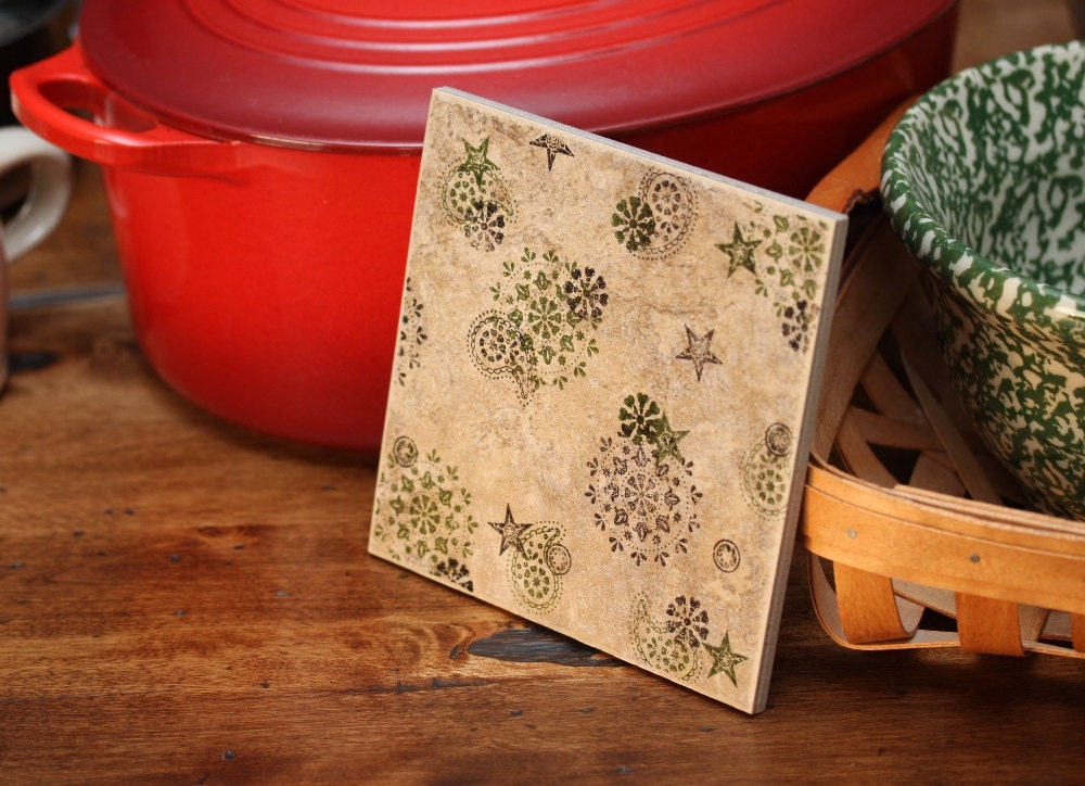 Ceramic Western Paisley Trivet -- Heat Resistant -- Great Gift