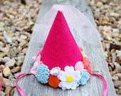 Girls Felt Party Hat - First Birthday Hat - Felt Flower Crown - Princess Hat