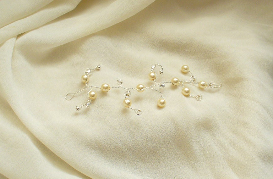 CUSTOM Pearl Spray Hair Vine - bridal, wedding, bridesmaid, hair accessories/decoration, swarovski crystal
