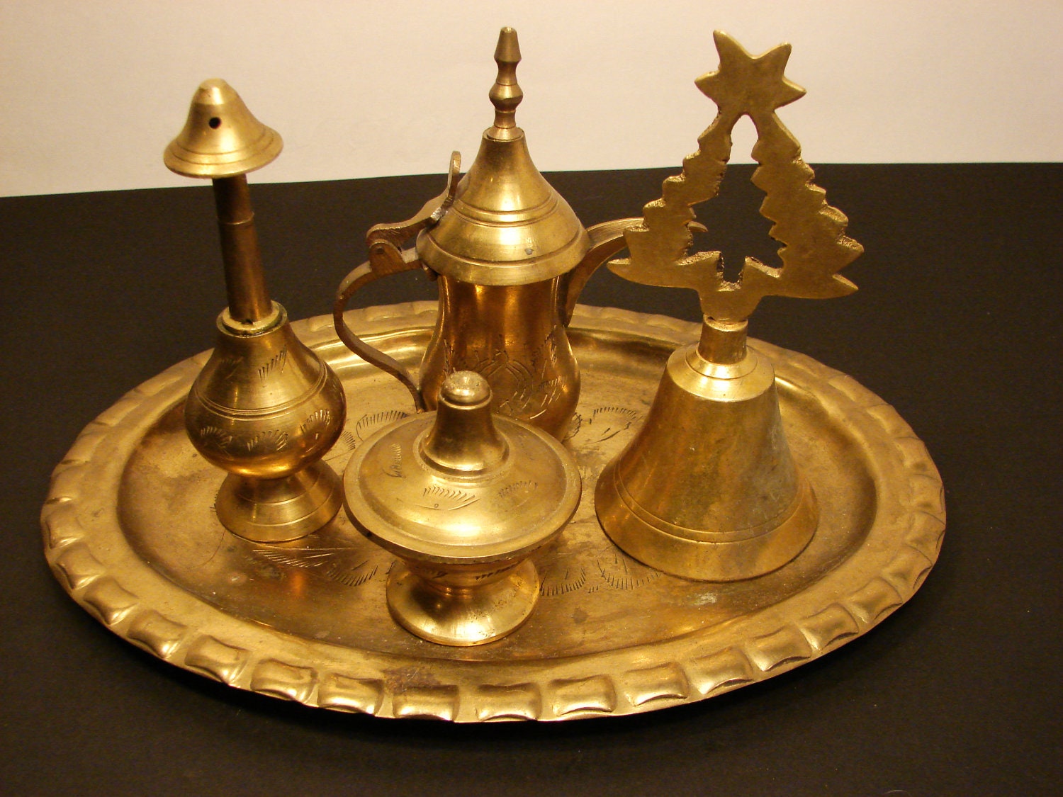 Set of 5 BRASS Pieces Soviet Vintage USSR era 1970s Hand made Home Decor