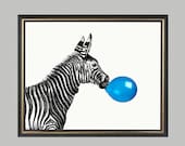 Zebra Ball - print on Fine art watercolor paper 8x10 inch.