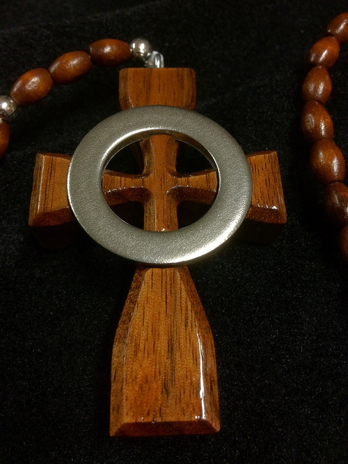 Boondock Brothers Saints Irish Celtic Wood Cross & Rosary Necklace Hand Made USA