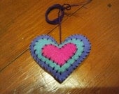 Handmade Felt Heart Keyring - Blue and Pink