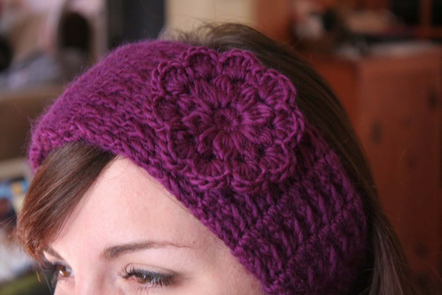 Crochet Pattern HEADBAND Women Hat PDF Pretty Flower The CRISTINA