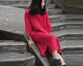 3 colors red , white , blue vintage dress women linen loose long dress  length : 41inches  AOLO-105