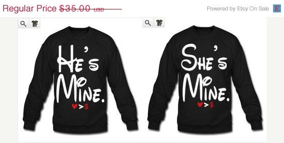 Sale US FREE SHIPPING He's Mine She's Mine Couples Long Sleeve Shirt