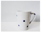 Ceramic pottery mug with polka dots - grey stoneware cup gray blue handmade