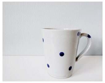Ceramic pottery mug with polka dots - grey stoneware cup gray blue handmade