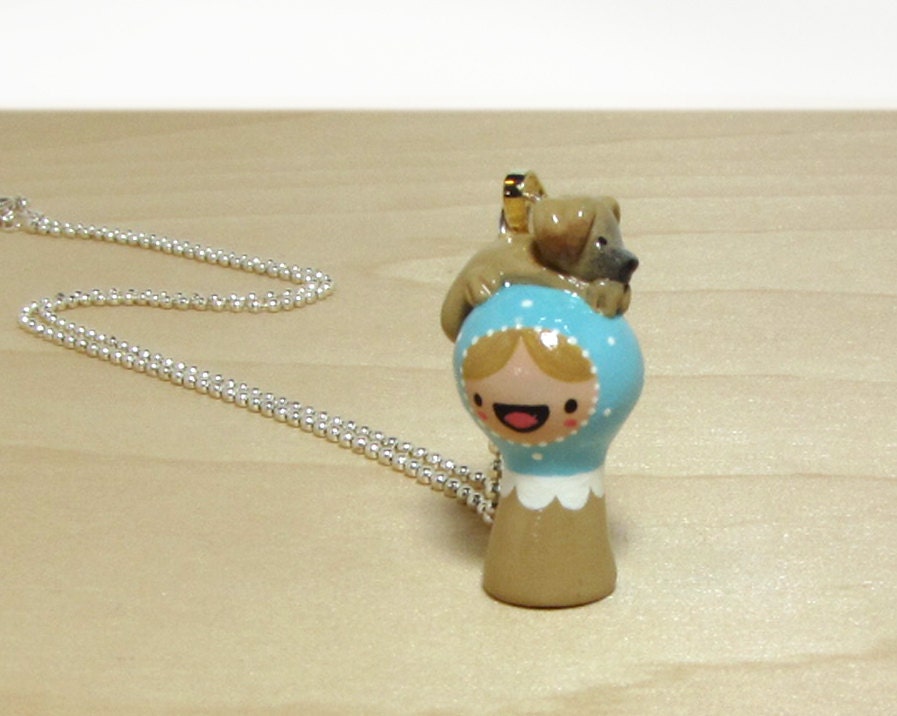 Blue Puppy Plini Doll Necklace