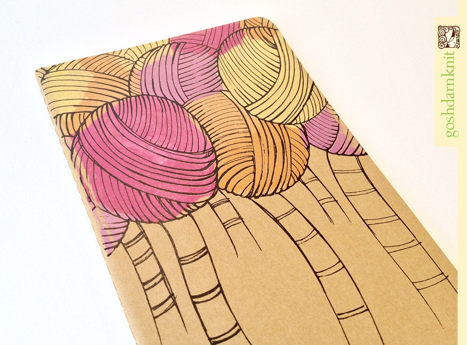 Yarn Escape Moleskine Cahier . Large . Plain Pages . Notebook Journal Sketchbook . Yarn Clouds Ladders Gocco Print