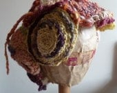Handspun yarn hat, freeform crochet for women, wearable art
