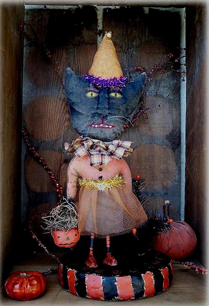 Primitive Black Cat Halloween Pattern EPattern PDF Figurine Doll JOL Pumpkin Clay Bucket   by Hickety Pickety AS41