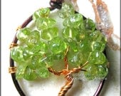 Spring Green Tree of Life Pendant in Peridot Gemstone Brown and Copper Wire Wrapped