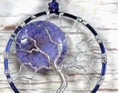 Blue Full Moon Tree of Life Pendant  Fire Crack Agate, Sterling Silver, Summer Collection, Wire Wrapped, Sci Fi, Fantasy, Blue Moon
