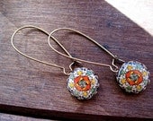 Southwestern jewelry, Mexican Talavera ceramic tile design cabochon, long dangle earrings, Mexican jewelry, made to order