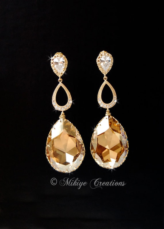 Chandelier Bridal Wedding Swarovski Crystal Cubic Zirconia Large Drop Earrings - Tiffany In Gold