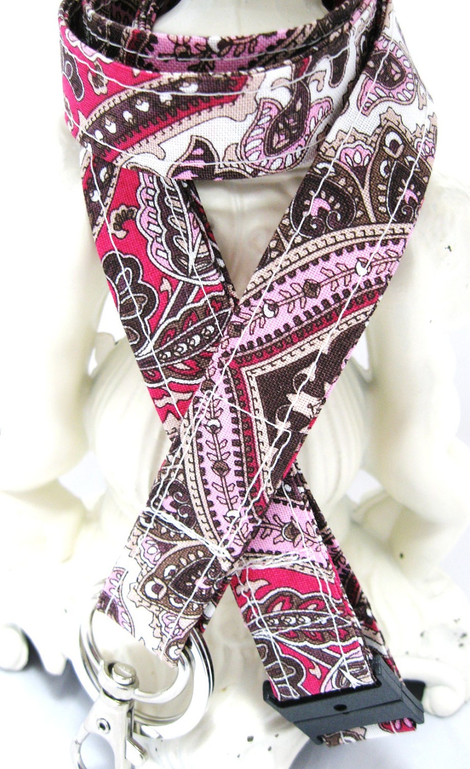 Lanyard Badge Holder with Breakaway Clip Pink Chocolate Paisley
