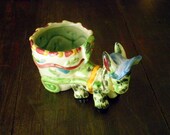 Vintage Ceramic Donkey and Cart Flower Pot / Planter - Made in Japan - Circa 1950s