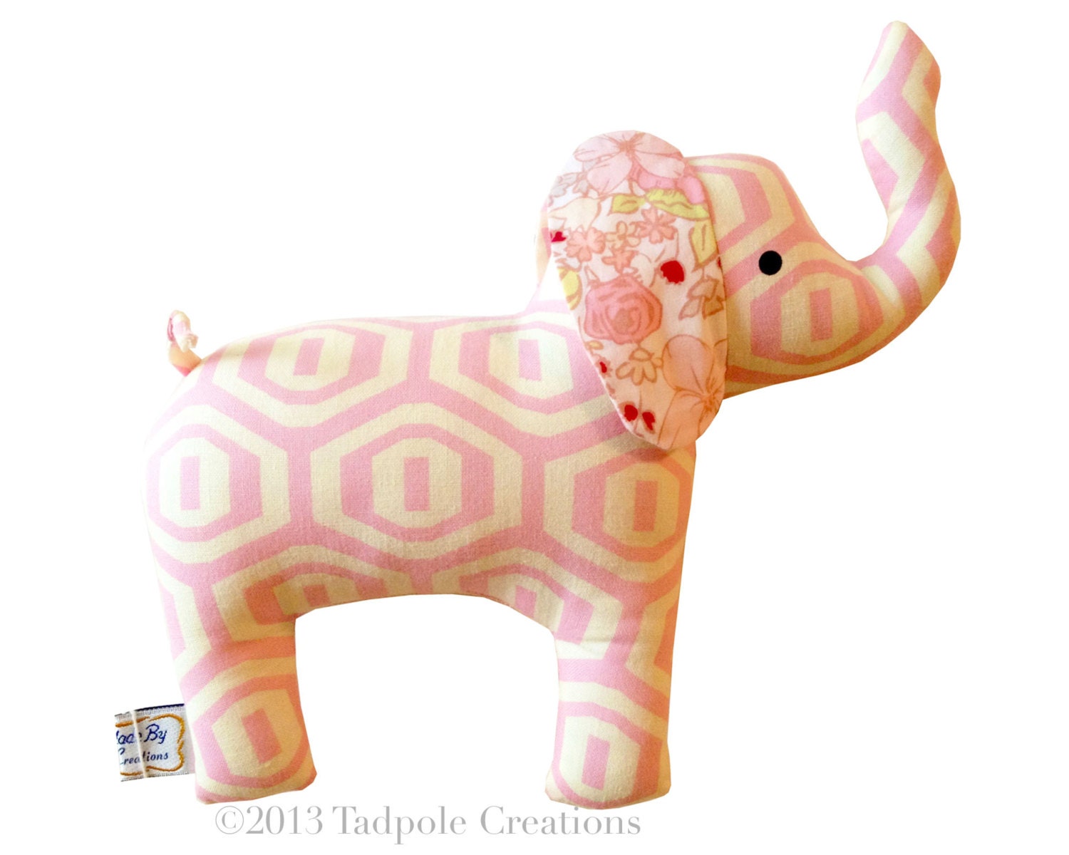 Baby Girl Cloth Elephant Toy with Rattle - Pastel Pink and Cream - Baby Safe - Toddler - Child Friendly - New Baby  - Toddler -  Kids Gift