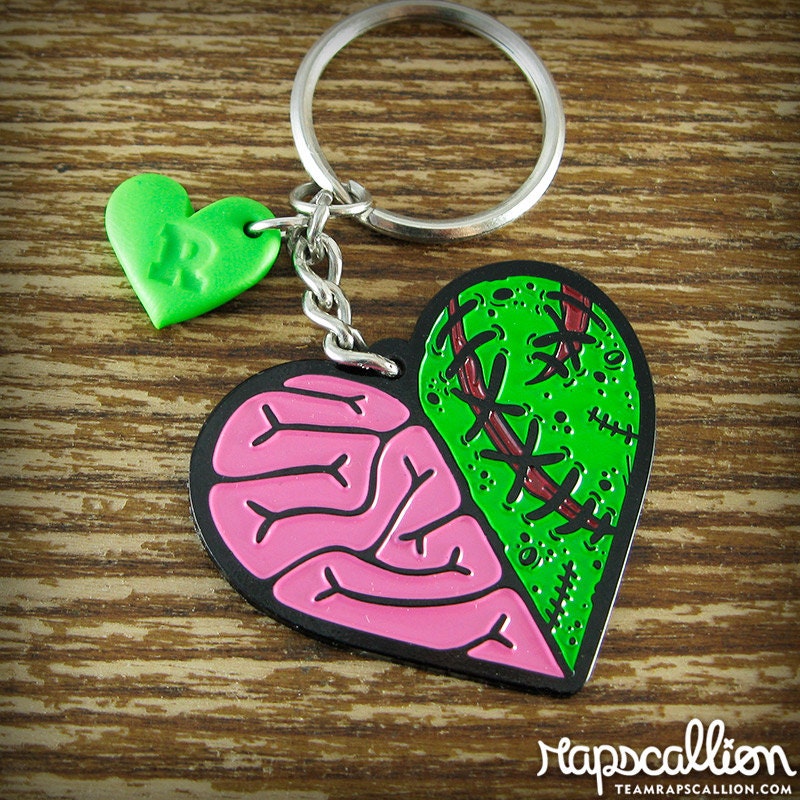 Zombie Heart Brain Keychain