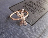 Dragonfly  Ring on Antiqued Brass Band, Art Nouveau, Tattoo, Steampunk Stacking Rings