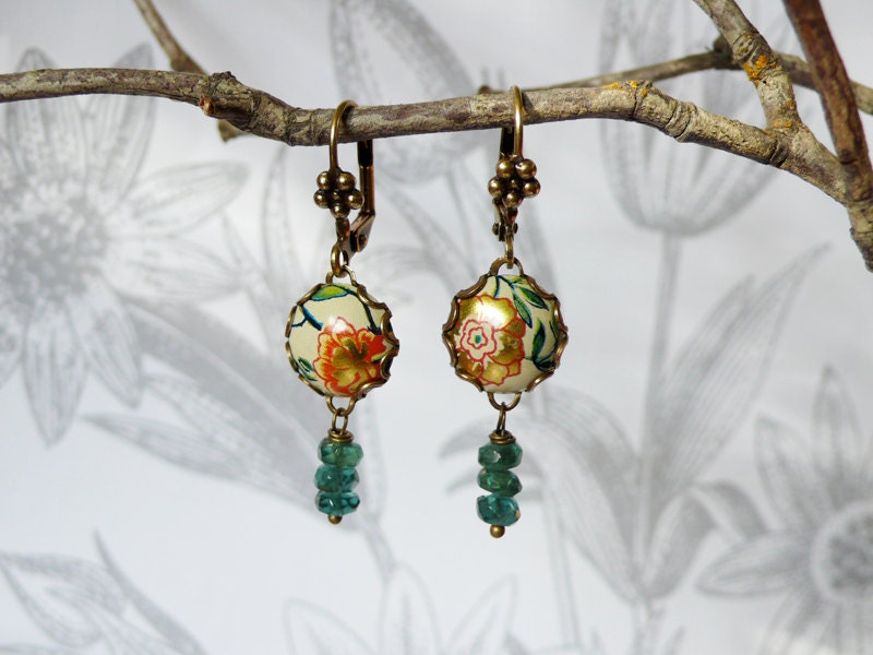 petite chinoise - tin, brass and green apatite earrings