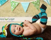 Fabric Flag Bunting, Ready to Ship Prop, Banner. Boy's Surprise Blues and Greens Designer's Choice Banner. Large, Double Sided Flags.