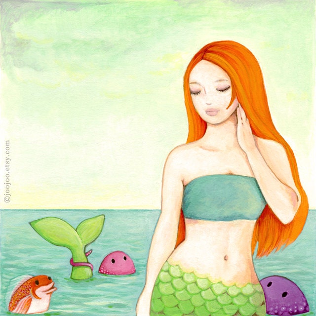 Mermaid painting, "Mermaid", Mermaid art, Fantasy mermaid art, Mermaid illustration, Acrylic painting,  Giclee, square prints