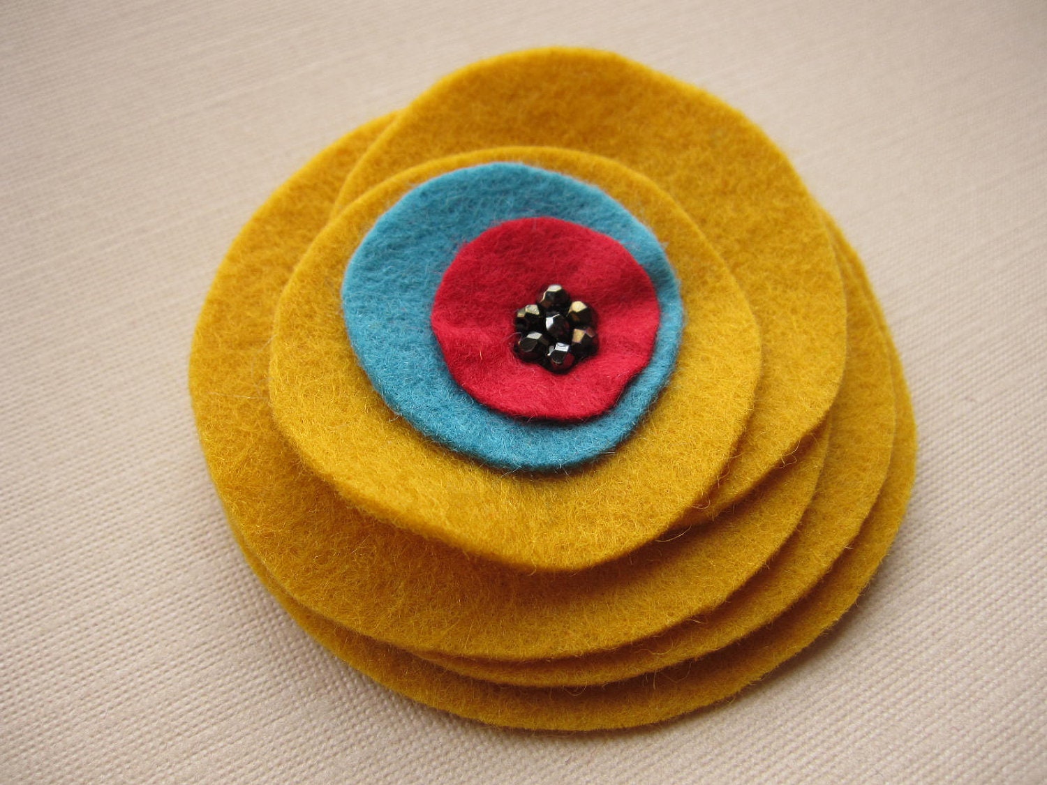 Mustard Yellow Stacked Flower - felt brooch