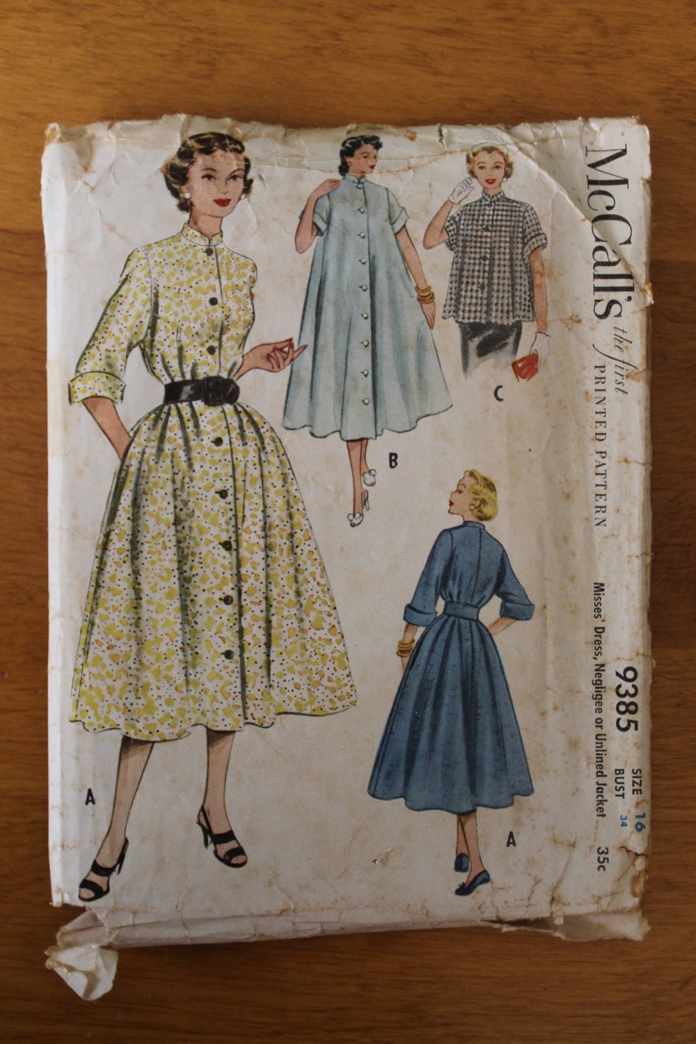 Vintage 50s maternity dress and blouse sewing pattern. McCall's 9385. Size 16