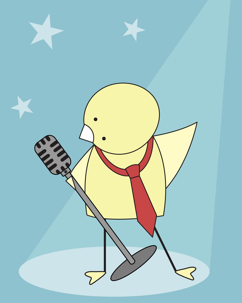 Rock n Roll Bird, Nursery Art, Singing Bird, Kids Wall Art, Music Nursery Art, Rock n Roll Baby