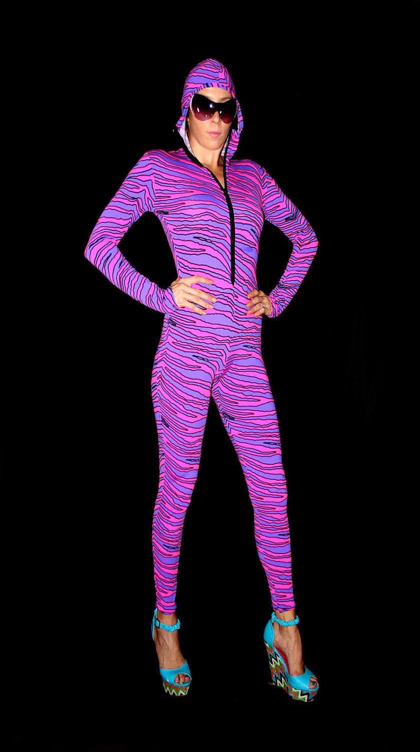 Neon Pink and Purple TIGER print Drag Queen Worthy Bodysuit, Be Bold or Be Nothing