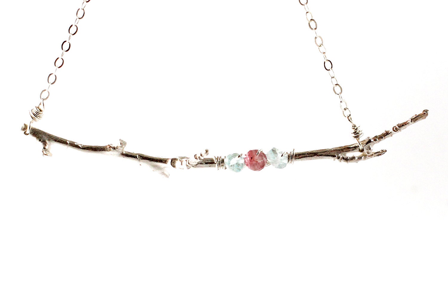 Personalized Family Branch Necklace with 4 Birthstones.Gift for her. Twig. Mother & Child. Grandmother. Family