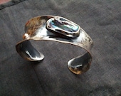 Anticlastic  Sterling Silver Cuff Bracelet with FW Pearl and Rose Gold Embellishement