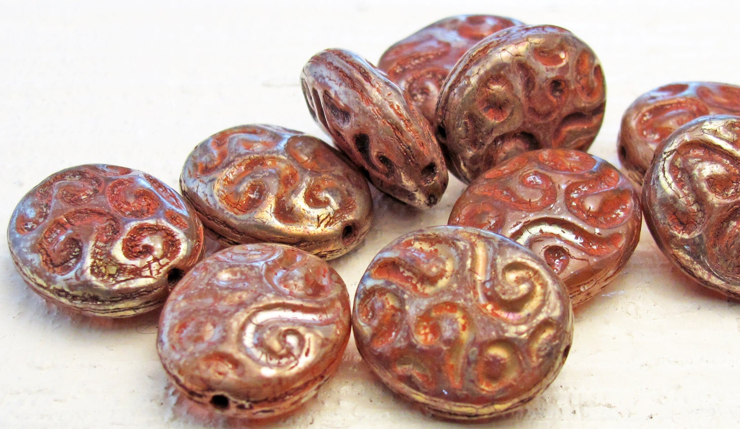 4 Henna pink silver Picasso finish opal carved ovals, 17 x 14mm