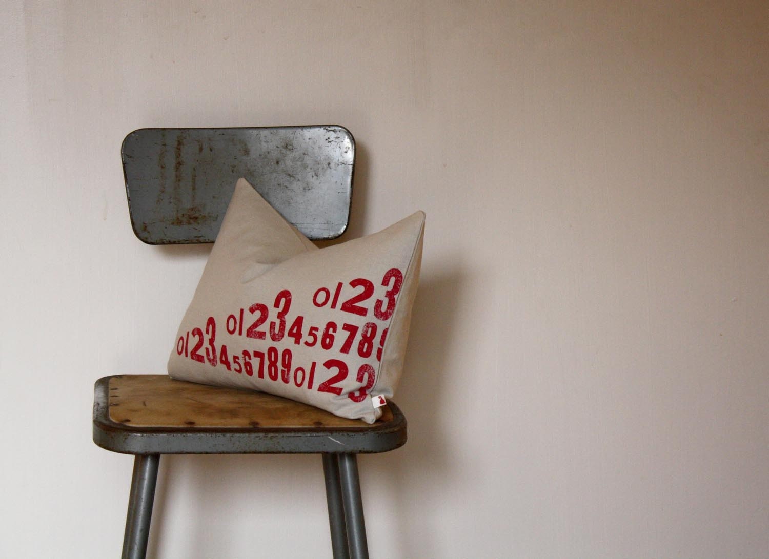 Numbers Collection Pillow - Hand Stamped Letterpress Text on Eco Friendly Hemp Fabric