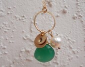 Personalized Necklace Two Initials Mom and Child, Stone of your Preference - All Gold Filled- Mom to Be, Lovely Gift,  Monogram Necklac