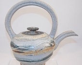 Handmade Pottery 4C Teapot (Limited Edition 2012) Fern Green with Gold,White accents on soft gray background