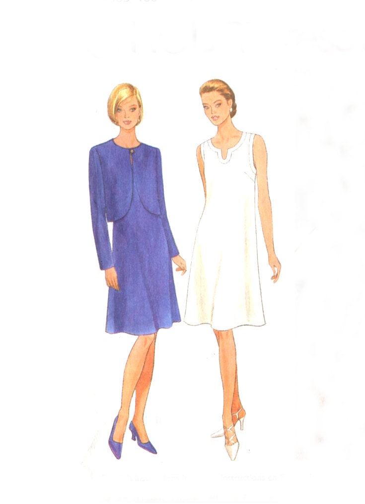 Easy Summer Dress & Jacket Pattern - Simplicity 7049 - Two Hour Pattern - Neck Detail / Sleeveless - Size 12-14-16 Uncut
