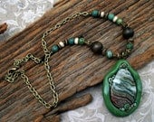 Crazy Lace Agate Necklace Polymer clay and Beads