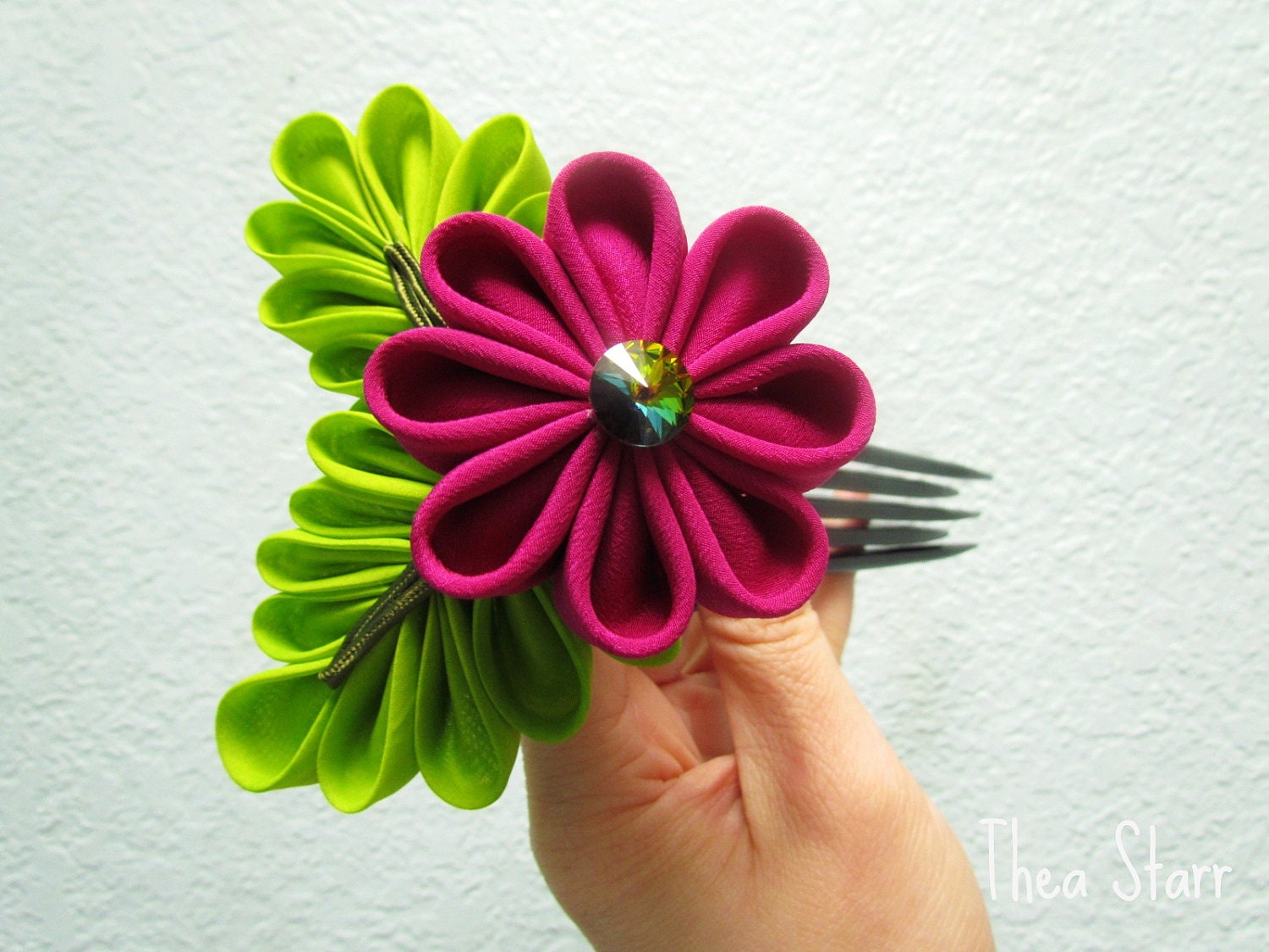Kanzashi Fabric Hair Flower - Magenta Vitrail