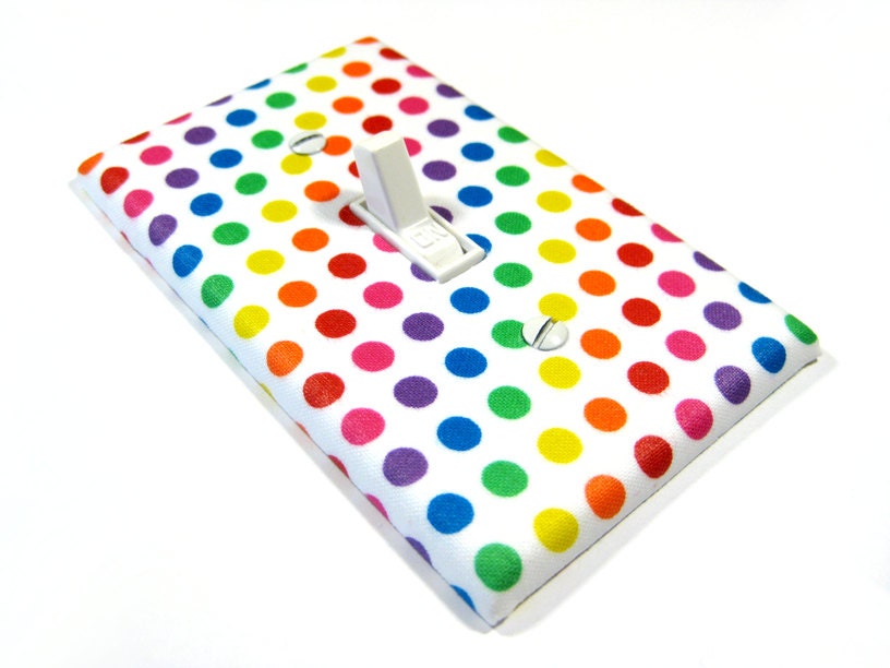 Rainbow Polka Dots Light Switch Cover Children Decor Red Orange Yellow Green Blue Purple Kids Bedroom Wall Art Decoration