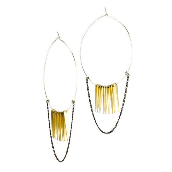 Dramatic Hoop earrings  -  mixed metal - spikes