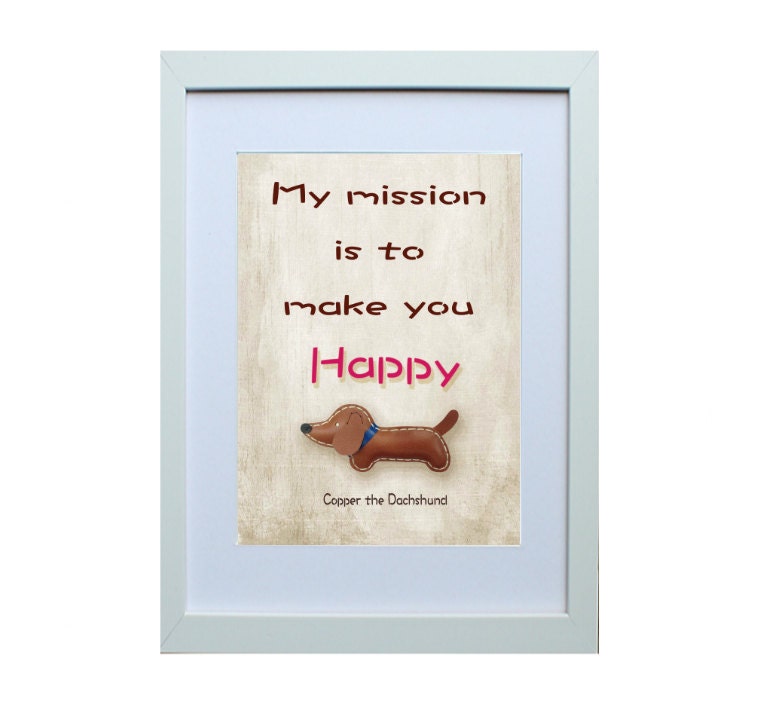 5 X 7 inch Copper the Dachshund Digital Art Print in Brown background , Dog Print , Wall Art, Deco Wall ,Vintage feel