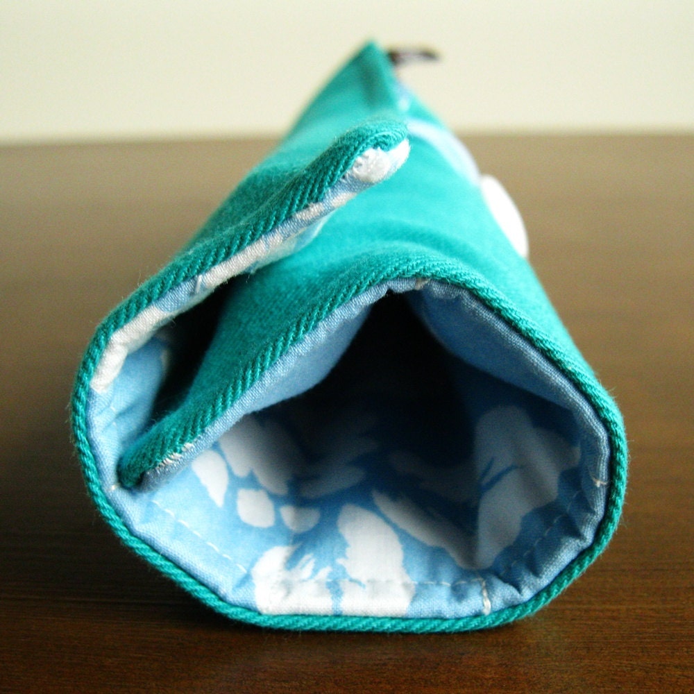 Makeup Brush Roll - Size Small - Emerald Green with Blue