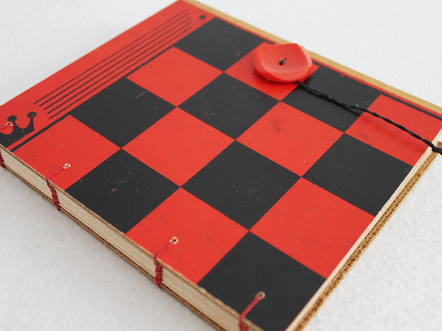 Checkerboard Journal 02 Recycled Vintage Checkers Game Board Book by PrairiePeasant