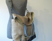 Repurposed Burlap Coffee Bean Bag Beach Bag, Messenger Bag, Tote, Carry-All