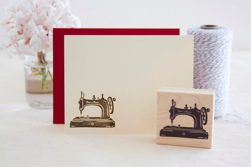 Antique Sewing Machine Rubber Stamp - Great for Scrapbooking Gift Wrap Packaging Clothiers Stationery and More