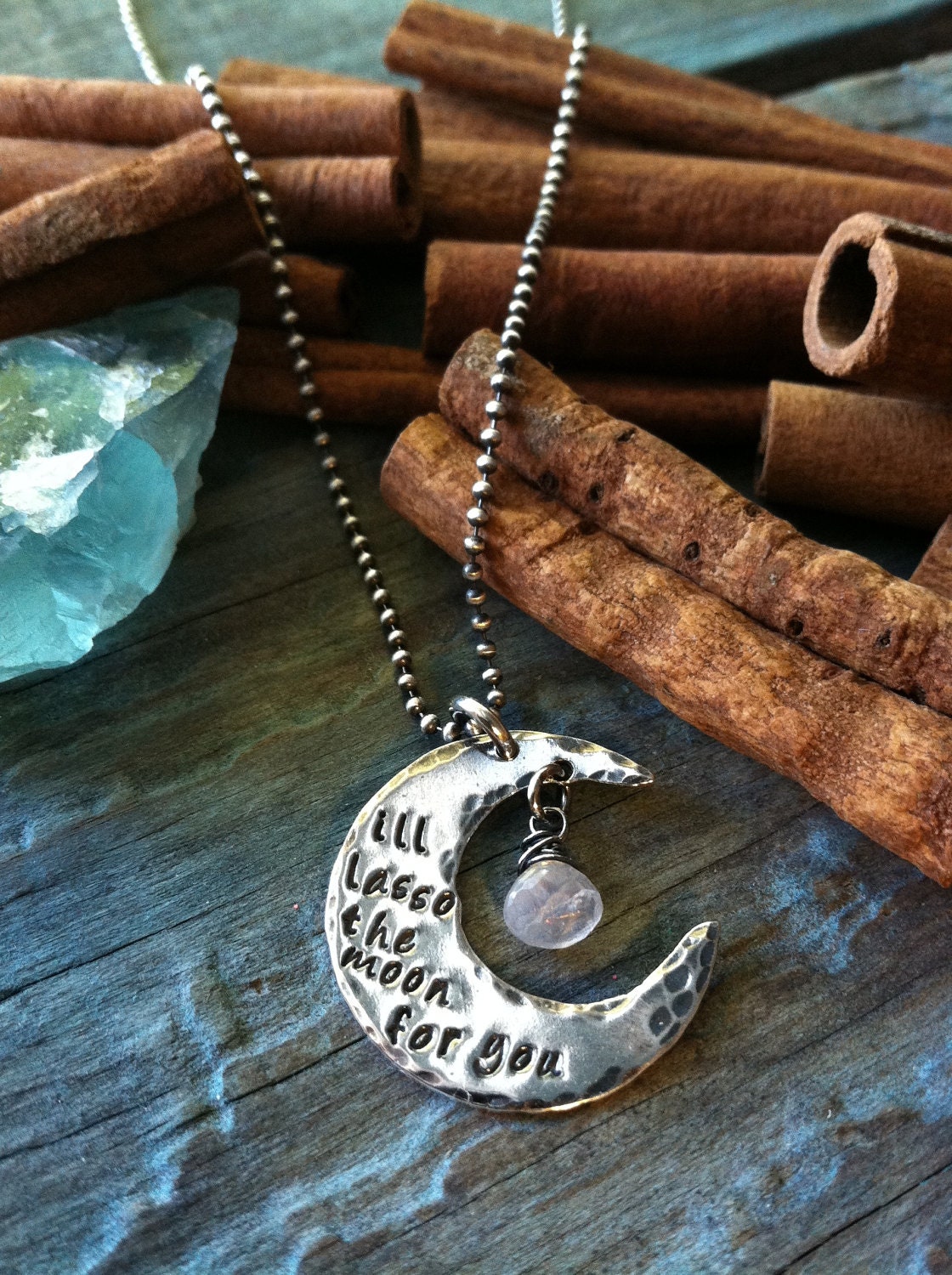 I'll Lasso the Moon...stamped sterling necklace